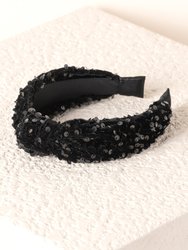 Knotted Sequins Headband - Black - Black