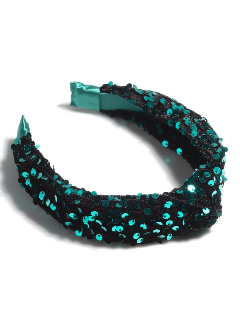 Knotted Sequins Headband - Green