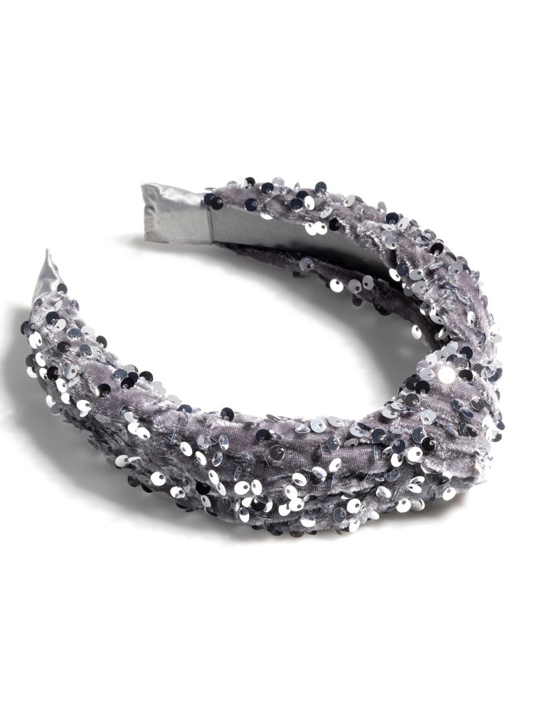 Knotted Sequins Headband - Grey