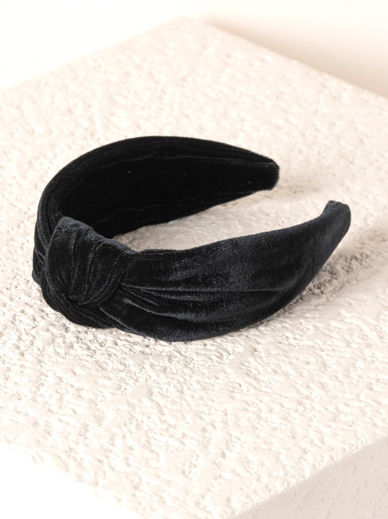 Knotted Velvet Headband - Black - Black