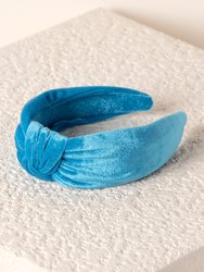 Knotted Velvet Headband - Blue - Blue