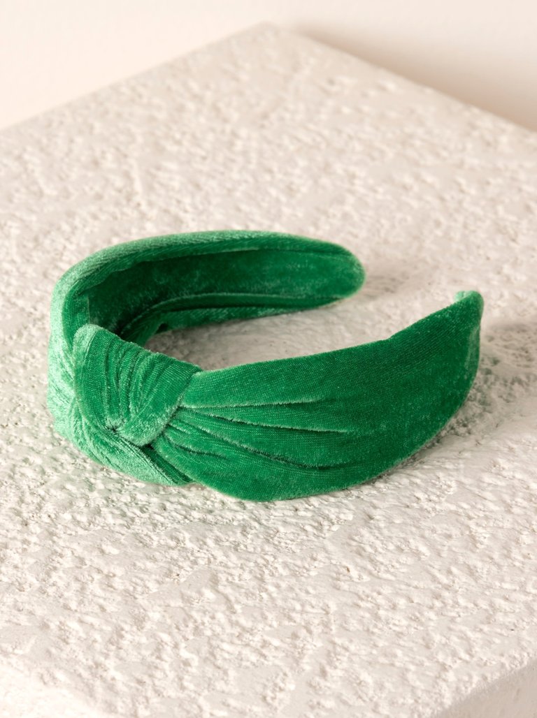 Knotted Velvet Headband - Green - Green