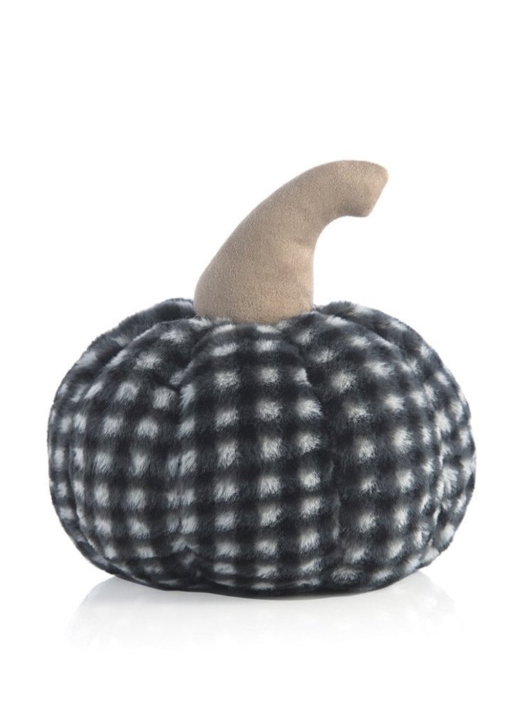 Medium Black Plaid Faux Fur Pumpkin Pillow, Black