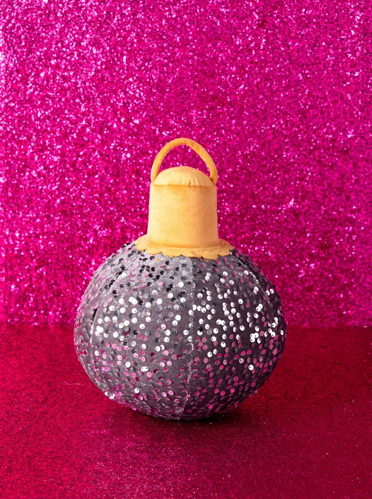 Merry Bauble Sequin Small Pillow, Silver