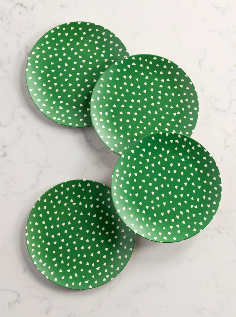 Primavera Set Of 4 Hearts Print Appetizer Plates - Green