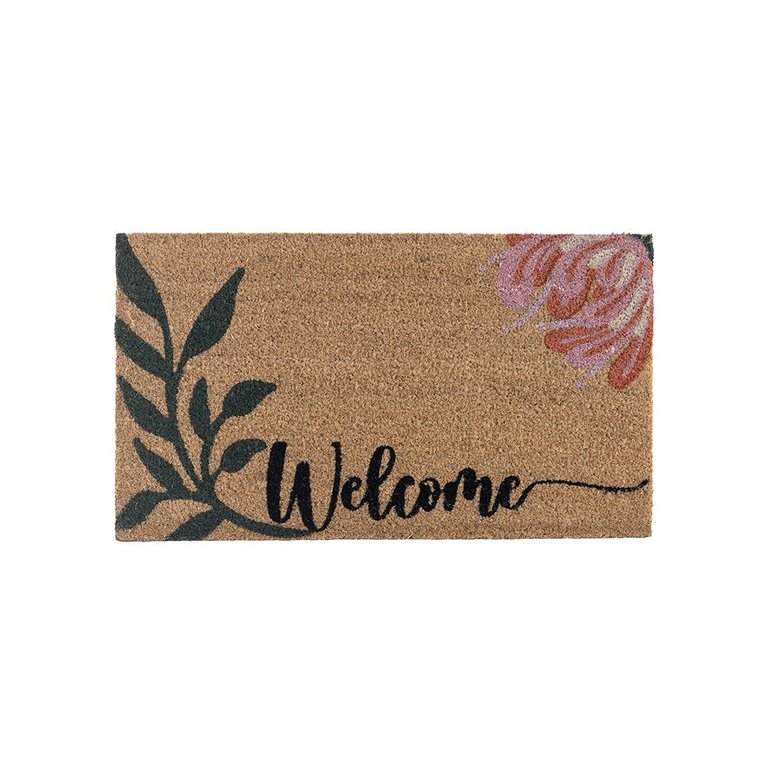 "Welcome" Floral Doormat - Natural