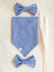 Blue Herringbone Flannel Dog Bow Tie