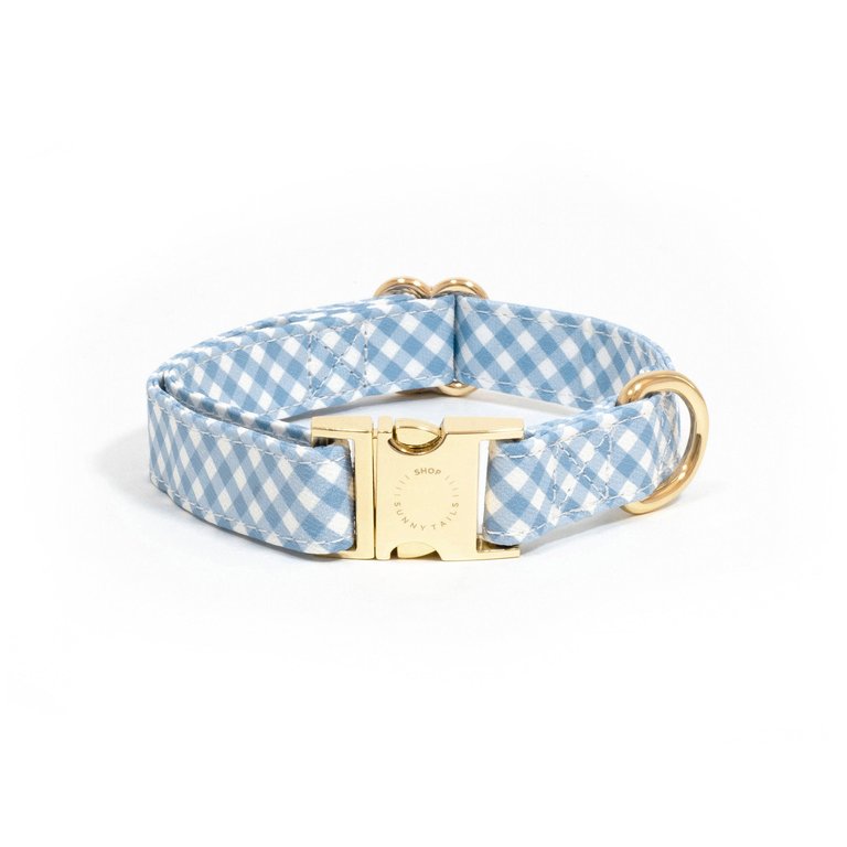 Malibu Blue Gingham Dog Collar - Malibu Blue Gingham