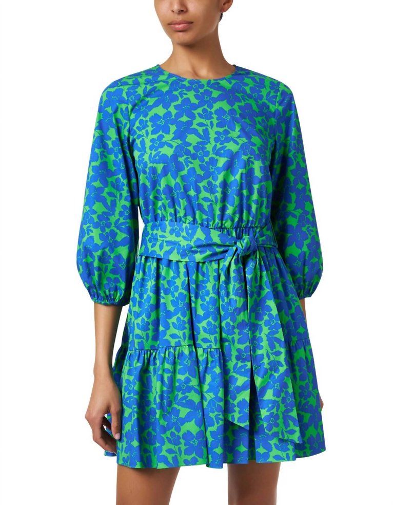 Becca Print Cotton Dress In Blue & Green - Blue & Green