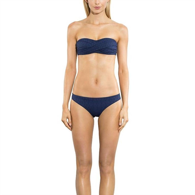 Geo Eyelet Classic Bikini Bottom In Navy - Navy