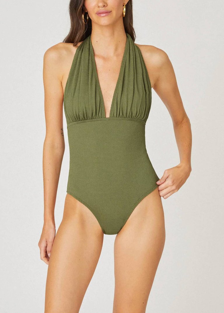 Halter One Piece Swimsuit In Olive - Olive