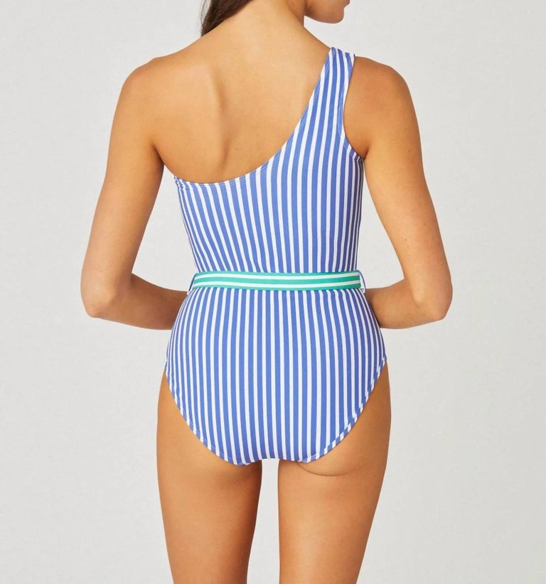 One Shoulder One Piece Swimsuit In Sea Blue/Optic