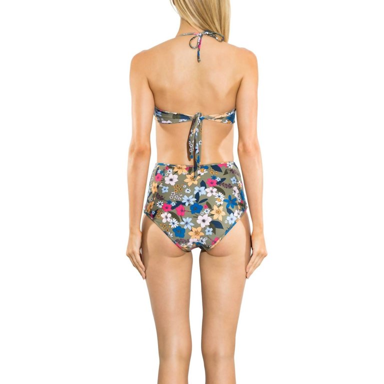 Punchy Floral High Waisted Bikini Bottom In Forest Multi - Forest Multi