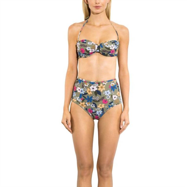 Punchy Floral Knot Front Bandeau Bikini Top In Forest Multi - Forest Multi