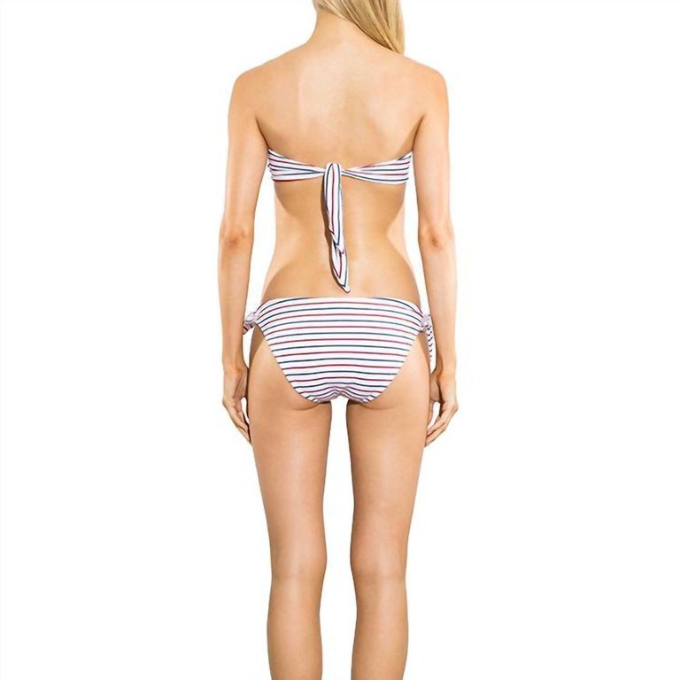 Sport Stripe Rib Bow Bandeau Bikini Top In White Multi