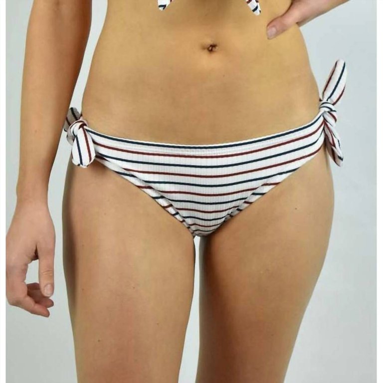 Sport Stripe Rib Bow Bikini Bottom In White Multi - White Multi