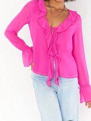 Adela Ruffle Top - Pink Crinkled Chiffon