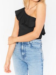 Ophelia Ruffle Bodysuit - Black Stretch