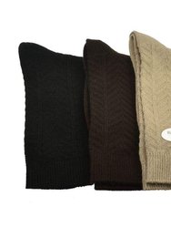 Chevron Pattern Medium Thick Bamboo Crew Socks - Assorted 3 (Khaki/Brown/Black)