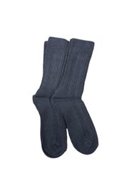 Classic Cable Knit Combed Cotton Crew Socks 2 Pair Pack - Navy
