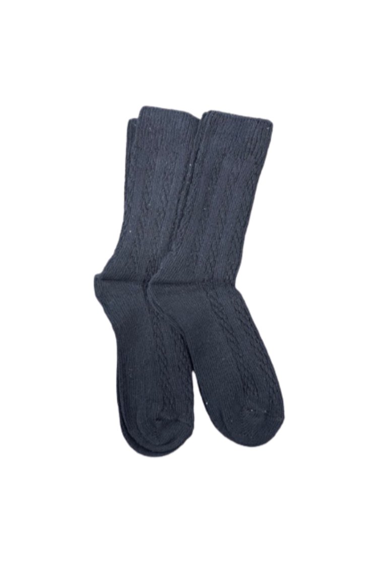 Classic Cable Knit Combed Cotton Crew Socks 2 Pair Pack - Navy
