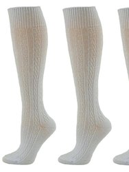 Classic Cable Knit Cotton Knee High Socks 3 Pair Pack