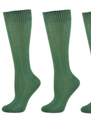 Classic Cable Knit Cotton Knee High Socks 3 Pair Pack - Hunter Green