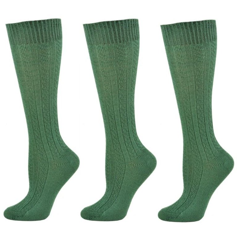 Classic Cable Knit Cotton Knee High Socks 3 Pair Pack - Hunter Green