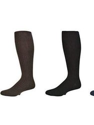 Classic Fine Ribbed Premium Over the Calf Combed Cotton Socks 3 pair pack - Assorted (Navy/Black/Brown)