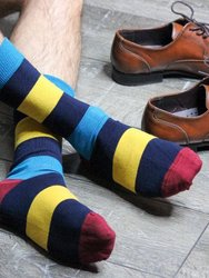 Combed Cotton Colorful Rugby Striped Patterned Men's 3 Pr. Pack Socks