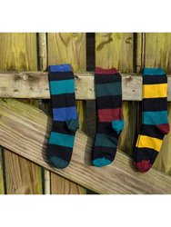 Combed Cotton Colorful Rugby Striped Patterned Men's 3 Pr. Pack Socks