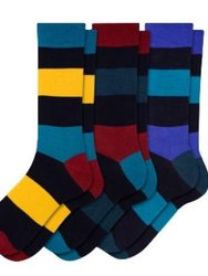 Combed Cotton Colorful Rugby Striped Patterned Men's 3 Pr. Pack Socks