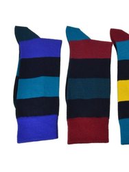 Combed Cotton Colorful Rugby Striped Patterned Men's 3 Pr. Pack Socks