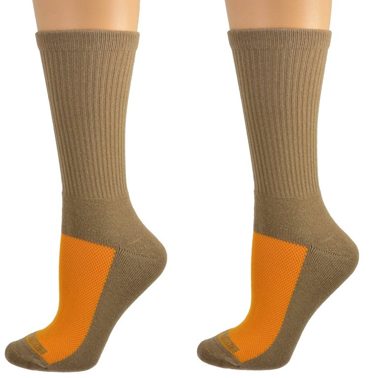 Cotton Athletic Crew Cushioned 2 Pair Pack Performance Socks - Tan