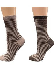 Cotton Crew Stripped and Pin Dot Dress Socks - Striped (Beige/Brown)