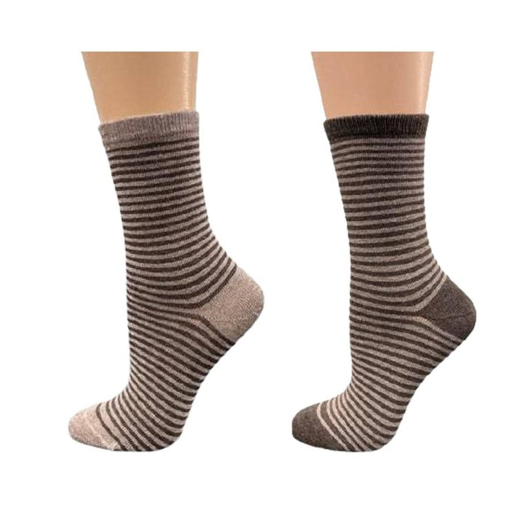 Cotton Crew Stripped and Pin Dot Dress Socks - Striped (Beige/Brown)