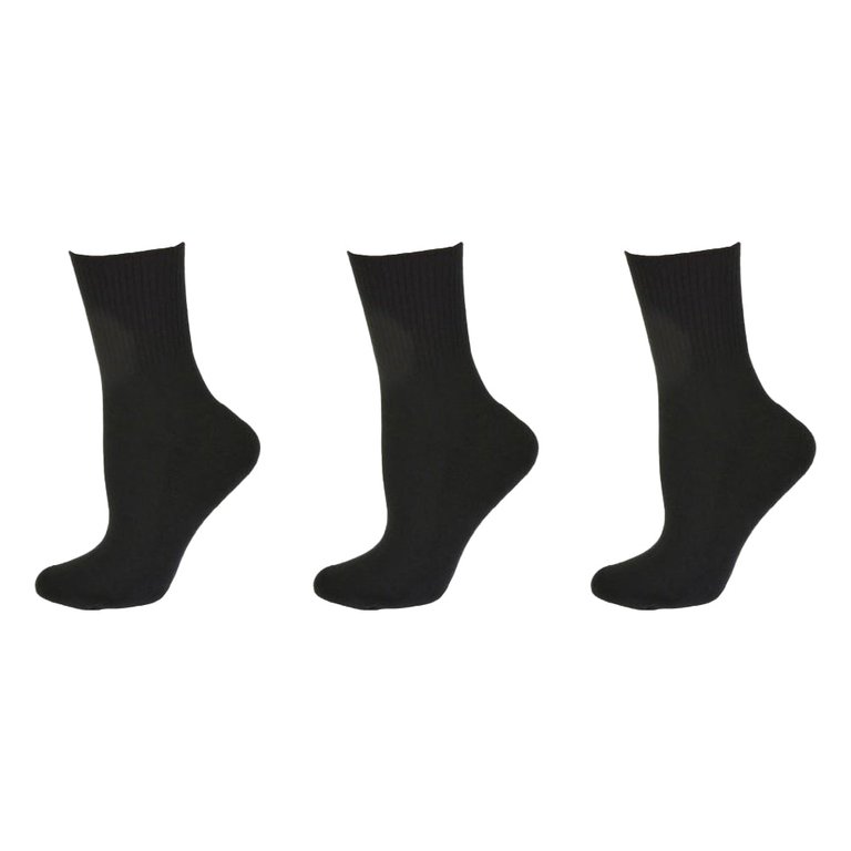 Diabetic/Arthritic Cushioned Cotton Ankle Socks 3 Pack Women Socks - Black