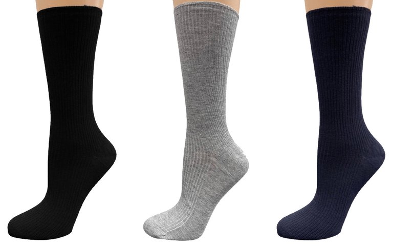 Diabetic/Arthritic Rayon from Bamboo Crew Socks - Assorted (Black/Gray/Navy)