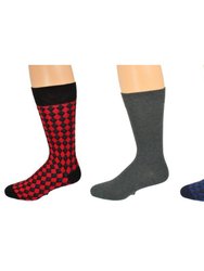 Dress Casual Combed Cotton Crew Diamond Pattern 3 Pair Pack Socks