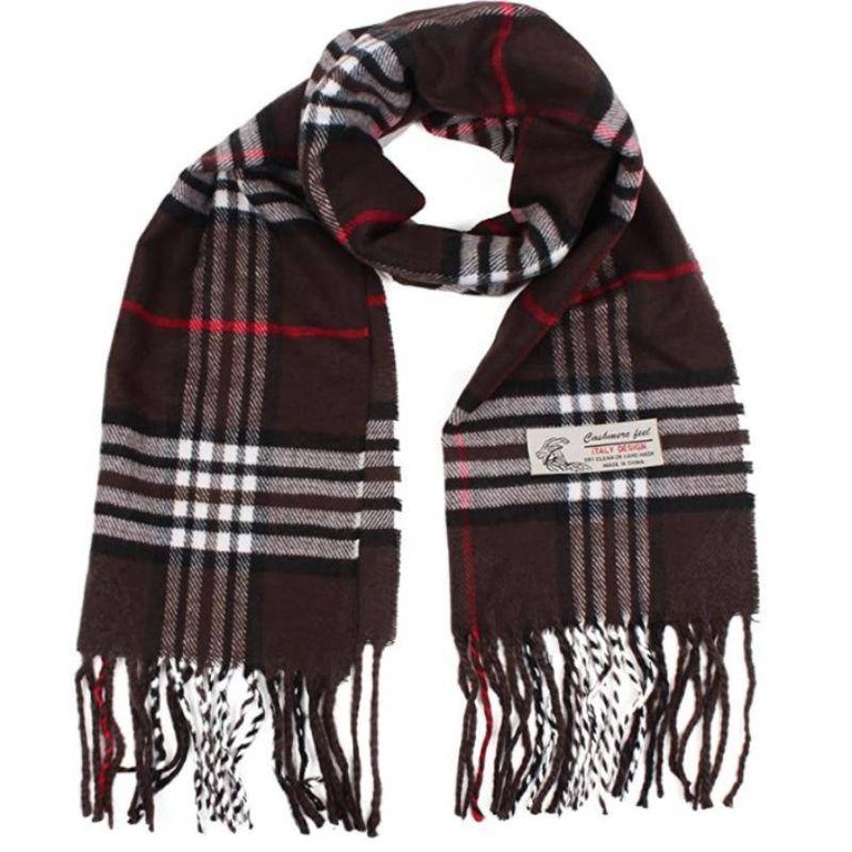 Men's and Women's Unisex Plaid Cashmere Feel Scarf, Oversized Scarves, Softer than Cashmere features - Brown