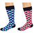 Men's Dress Casual 2 Pair Pack Combed Cotton Crew  Geometric Pattern Socks - Blue/Red
