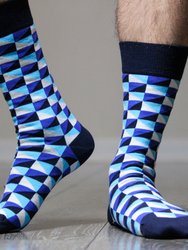 Men's Dress Casual 2 Pair Pack Combed Cotton Crew  Geometric Pattern Socks