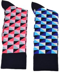 Men's Dress Casual 2 Pair Pack Combed Cotton Crew  Geometric Pattern Socks