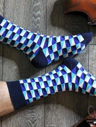 Men's Dress Casual 2 Pair Pack Combed Cotton Crew  Geometric Pattern Socks