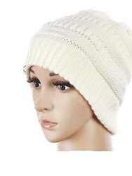 Ponytail Beanie Women's Big Girls Ribbed Hats - Winter White