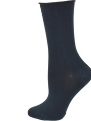 Rayon from Bamboo Roll Top Mid-Calf Crew Socks 3 Pair Pack - Navy, Brown, Pink