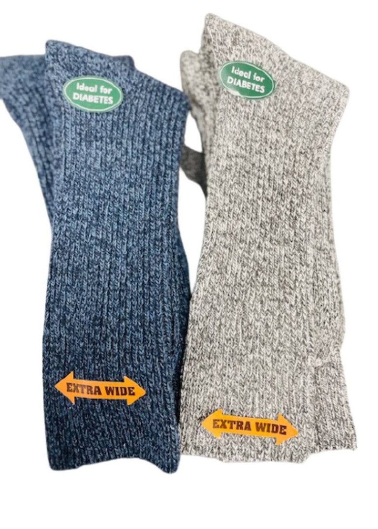 Regenerated Wool Diabetic Outdoor Hiking Extra Wide Calf Women Socks - Navy/Gray