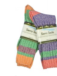 Sierra Socks Twisted Medium Thickness Boot Stripe Comfortable Crew - Assorted (Green Purple)