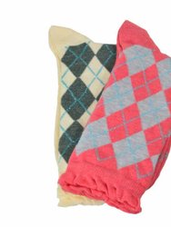 Sparkly Cotton Argyle Crew Socks - 2  Pairs