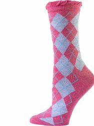 Sparkly Cotton Argyle Crew Socks - 2  Pairs